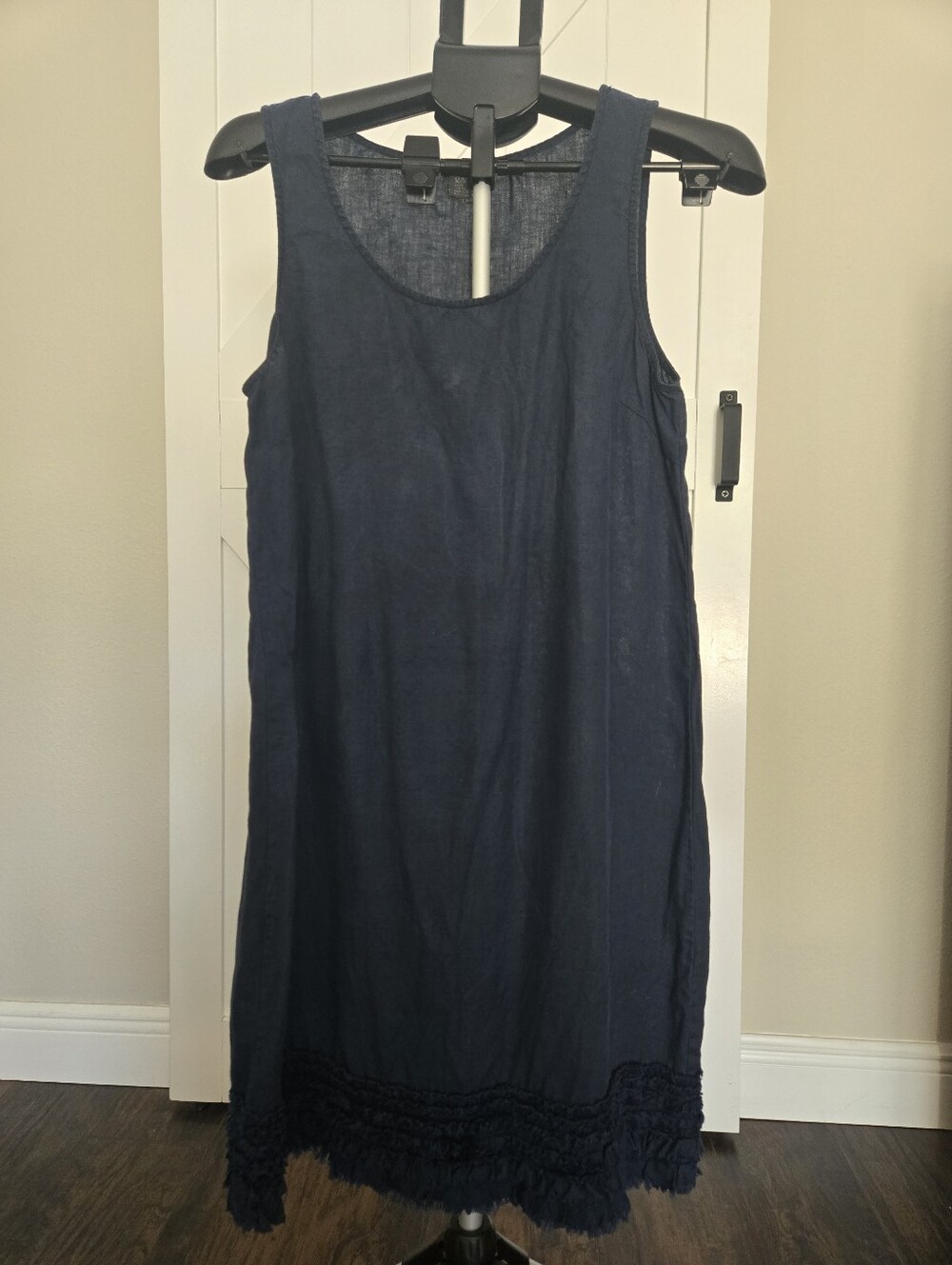 TOMMY BAHAMA Navy Linen Shift Dress with Ruffled Hem M